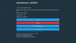 OpenBeken interface screen with buttons and device information.