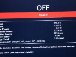 Display showing autotransformer test results with voltage and power values.