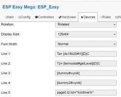 ESP Easy Mega Settings Interface Screenshot of the ESP Easy Mega interface with display settings.