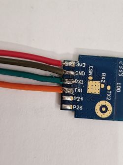 CB2S Module with Wires on PCB Close-up of CB2S module with wires connected to various pins.