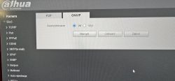 Panel ustawień kamery Dahua z zakładką ONVIF i opcjami uwierzytelniania.