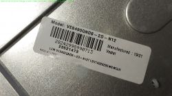 Informational sticker on a Telefunken TV with model and serial number.