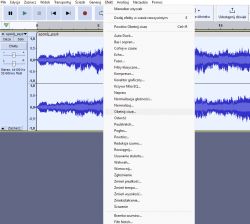 Zrzut ekranu z programu Audacity, pokazujący menu opcji „Obetnij ciszę”.