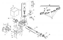 Szczegółowy schemat części urządzenia mechanicznego z numerami elementów.