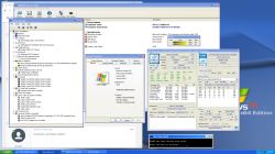 Zrzut ekranu z systemu Windows XP Professional x64 na laptopie Lenovo ThinkPad L470, prezentujący menedżer urządzeń, właściwości systemu i parametry sprzętowe.