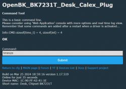Screenshot of the OpenBK_BK7231T_Desk_Calex_Plug tool interface.
