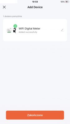 App screen for adding a device with WiFi Digital Meter successfully added.