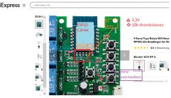 ESP32-C3FH4 board with connections and labels on a relay module.