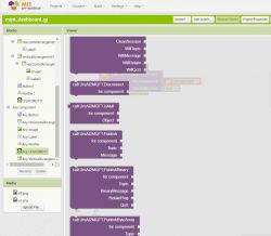 Screenshot from MIT App Inventor showing blocks for creating an application using MQTT.