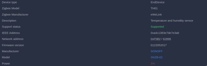 Zigbee SNZB-02 eWeLink sensor status with 3% battery level