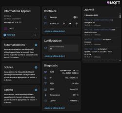 Control panel for BK7231N device with diagnostics, configuration, and MQTT status