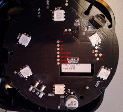 Circuit board with test point markings and LEDs