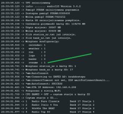 ESP32 log output with active resume setting for the audio player