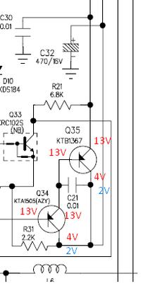 Alan 100 Plus B (2013) - Brak nadawania i odbioru, niskie napięcia na Q25 i Q26