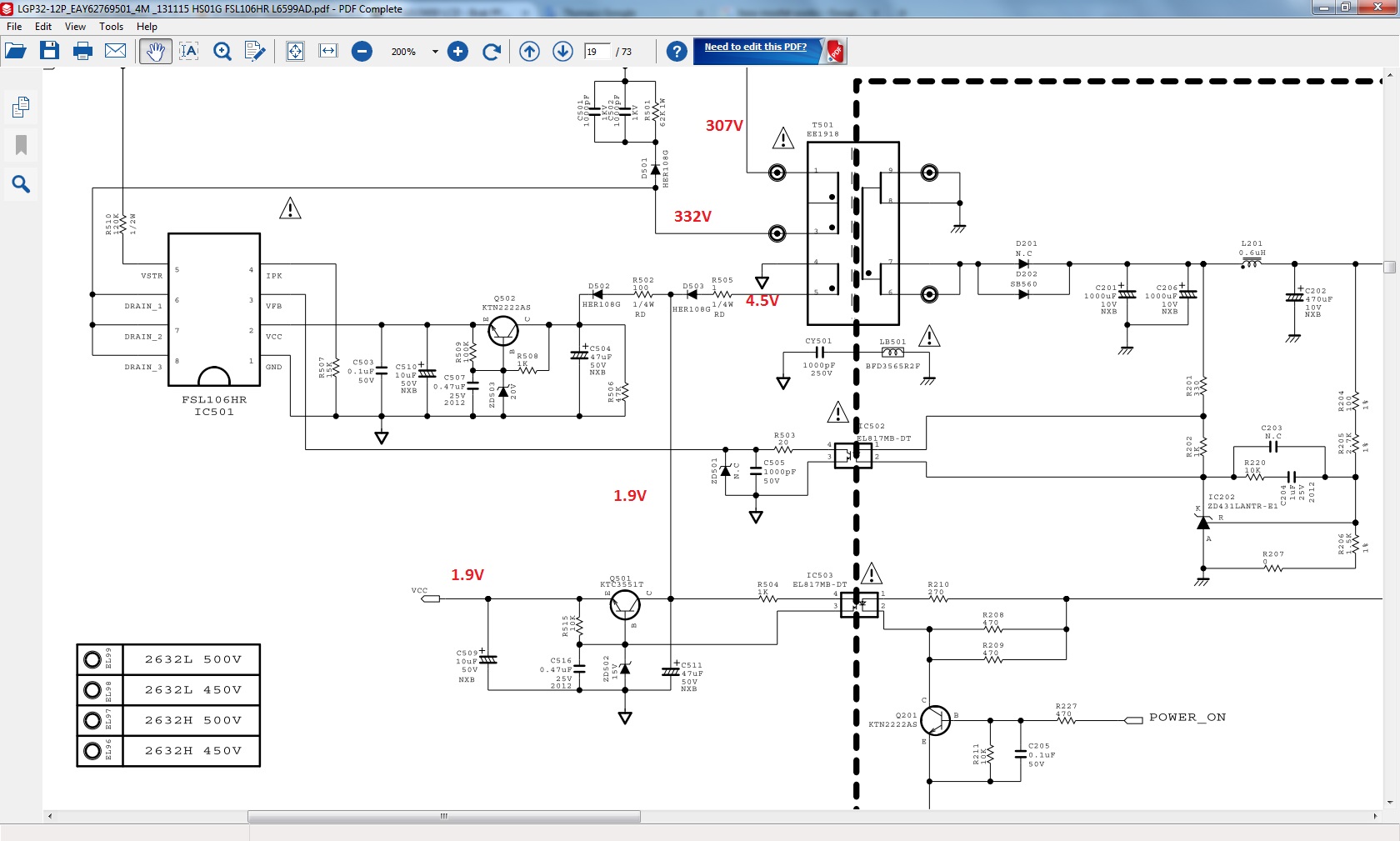 LG 42LD450 LCD - Brak PFC, brak zasilania HS01G EAX61124201/15 LGP32-10LF