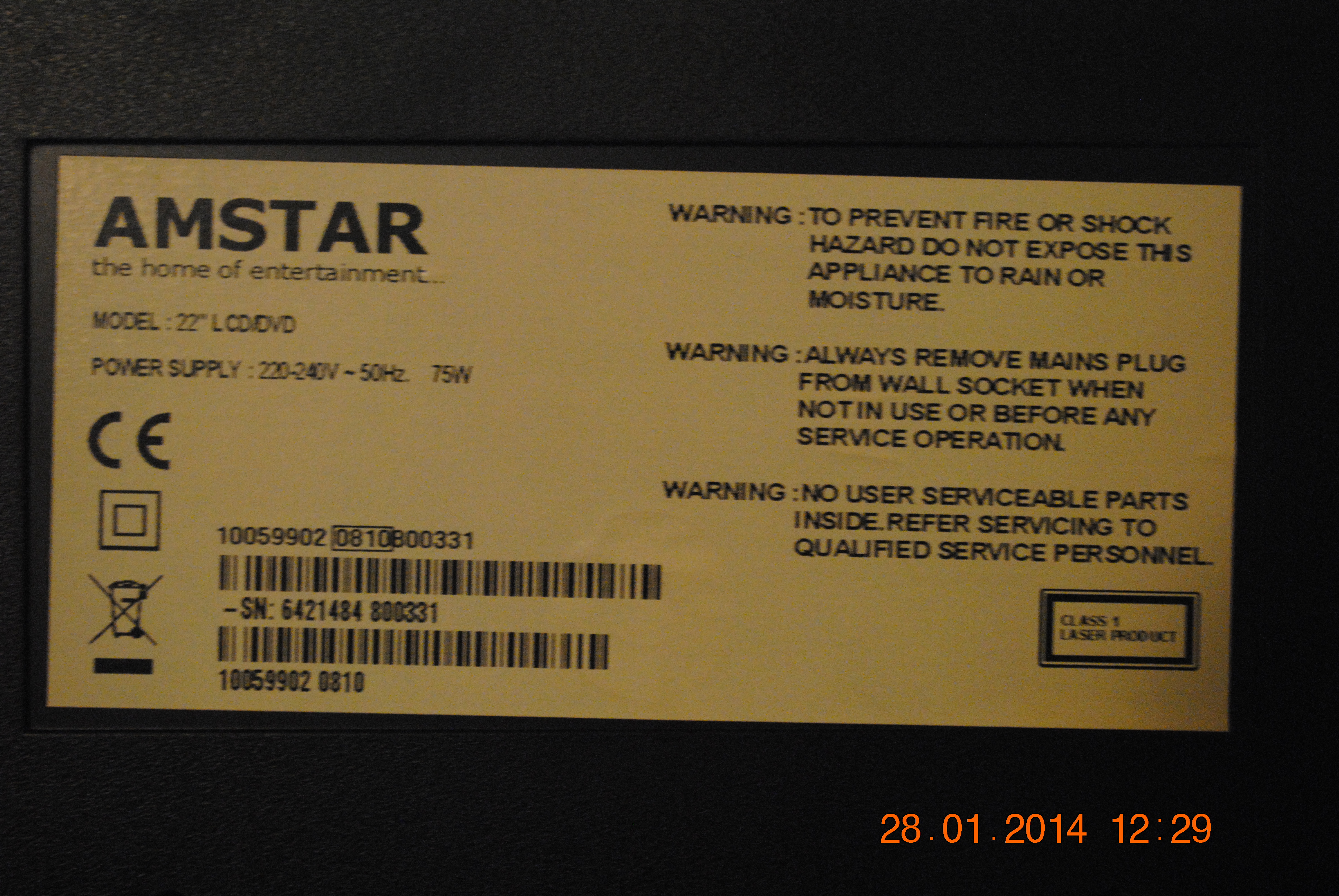 Amstar 22" LCD/DVD, nie włącza się, brak obrazu i dzwieku