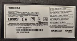 Etykieta z tyłu telewizora Toshiba model 58UL3B63DG.