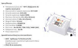 WiFi LED Controller with Technical Specifications Image of a WiFi LED controller with dimensions and technical specifications.