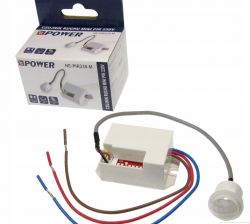 Mini PIR AC LED Motion Sensor ePower Mini PIR motion sensor AC LED with packaging.