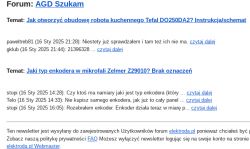 Zrzut ekranu z forum internetowego dotyczącego elektroniki AGD z dwoma tematami dyskusji.