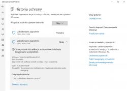 Zrzut ekranu z Windows Defender pokazujący historię blokowania zagrożeń.