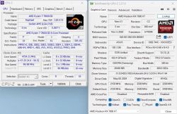 Zrzut ekranowy CPU-Z i GPU-Z pokazujący dane AMD Ryzen 7 7800X3D i Radeon RX 7900 XT