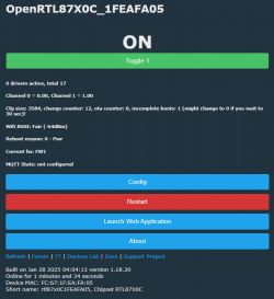 OpenRTL control panel with active mode