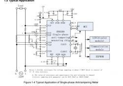 Schematic of RN8209 single-phase energy measurement application.