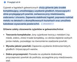 Zrzut ekranu z polskim tekstem o cyjankach w kąpielach galwanicznych, z podświetlonym akapitem.