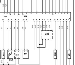 Fragment schematu instalacji z modułem A162 (PATS) podłączonym do złącza A35 i przewodami