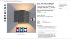 Modern RGB LED wall light displayed on a product page.