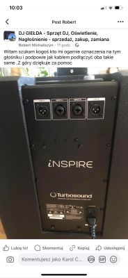 Panel złączy głośnika Turbosound iP 2000 z wejściami XLR i jack.