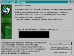 Okno „Informacje” w Microsoft Excel 97 z poprawnie wyświetlonymi polskimi znakami