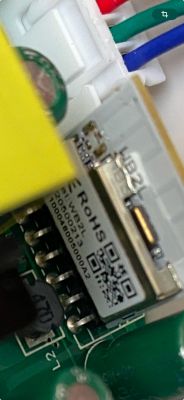 WB2L Module on Circuit Board Close-up of an electronic module with markings and wires.