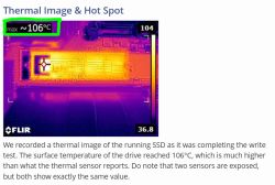 Termowizja SSD z temperaturą powierzchniową sięgającą 106°C podczas testu zapisu