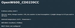 Screenshot of the status panel for OpenW600_CD0239CC.