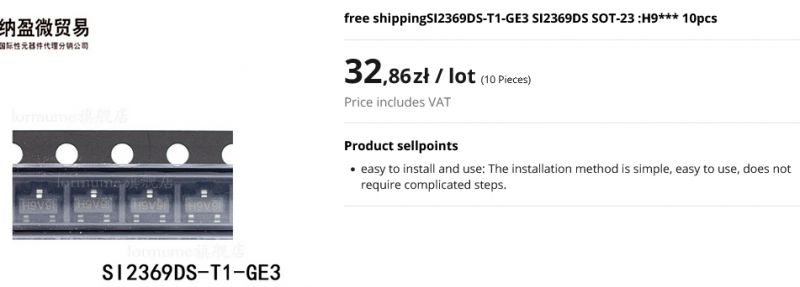 Zdjęcie ukazujące komponenty elektroniczne SI2369DS-T1-GE3 w taśmie.