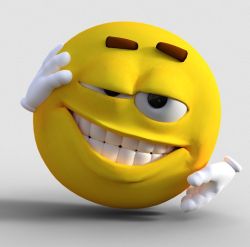 3D yellow emoticon with sly smile and white gloves making hand gesture
