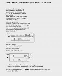 Instructions for resetting the coffee machine's PCB board.