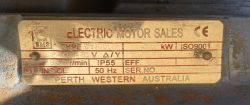 Nameplate of a 3-phase electric motor Nameplate of a 3-phase electric motor with technical specifications.