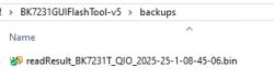 BK7231T Firmware Backup Folder Screenshot of backup folder with binary file readResult_BK7231T.