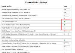 Screenshot of Evo Web Radio settings highlighting three OLED options
