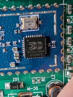 BK7231T Chip on PCB Close-up of a BK7231T chip on a circuit board.