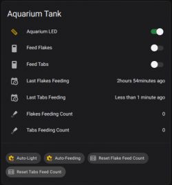 Aquarium Control Panel Aquarium control panel with various options and counters.