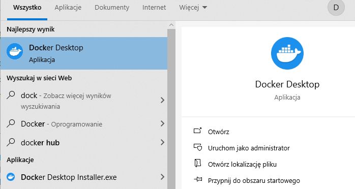 Windows Start Menu with Docker Desktop Highlighted Modified Windows Start menu with Docker Desktop application.