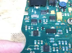 Close-up of the metal detector's PCB interior.