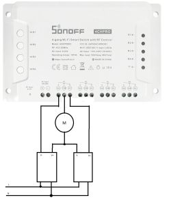 Circuit diagram connecting a motor to Sonoff 4CHPRO with two power modules