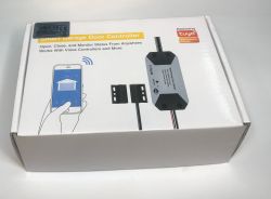 Tuya ATLO-GDC2-TUYA Garage Door Controller Packaging ATLO-GDC2-TUYA garage door controller package with an illustration of smartphone control and included components.