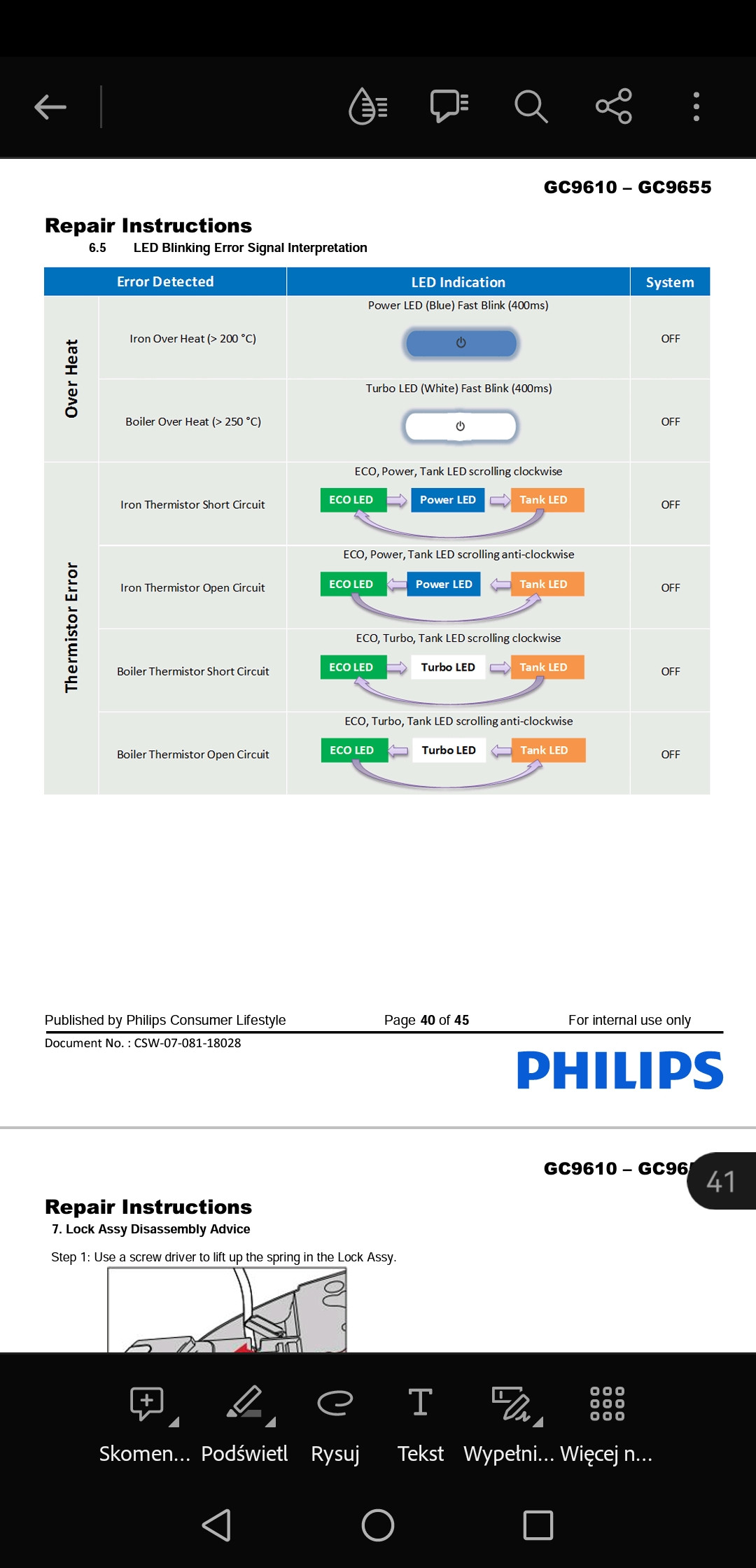 Philips/GC9682 - Generator philips nie uruchamia się prawidłowo