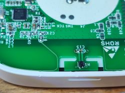 Interior of Sonoff SNZB-02D Circuit Board Close-up of the Sonoff SNZB-02D circuit board interior with electronic components.